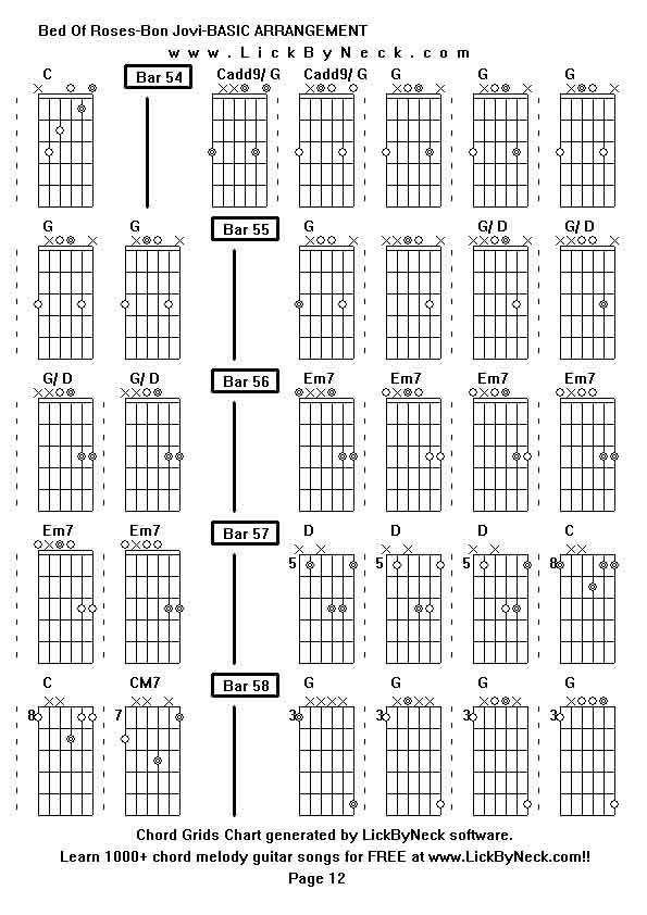 Chord Grids Chart of chord melody fingerstyle guitar song-Bed Of Roses-Bon Jovi-BASIC ARRANGEMENT,generated by LickByNeck software.